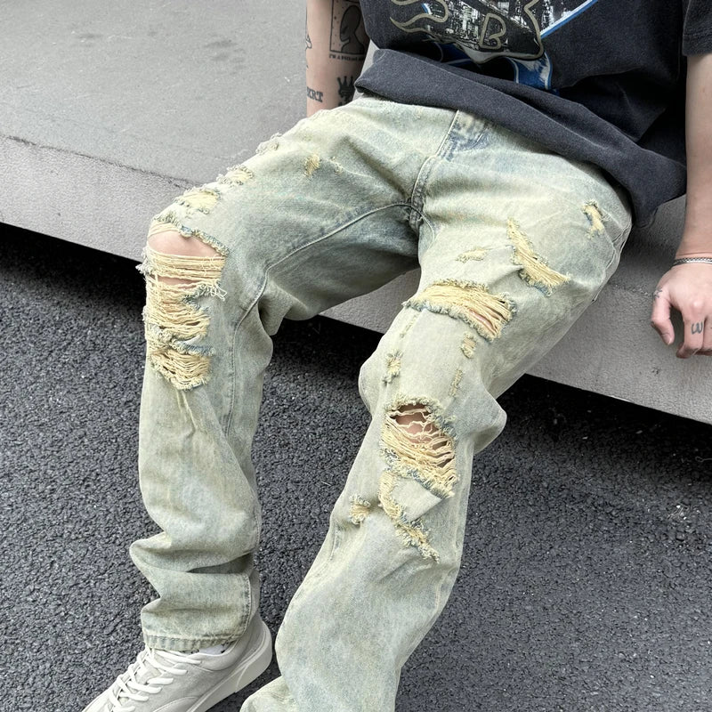 retro washed skinny jeans men pant destroyed ripped holes slim biker zipper jeans trousers fashion streetwear hip hop joggers relaxed fit joggers