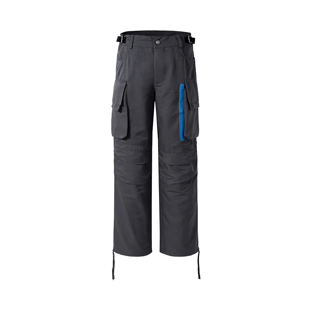 y2k blue zipper multi pocekts baggy cargo pants for men straight pantalones hombre casual trousers oversized hip hop overalls baggy cargo bottoms