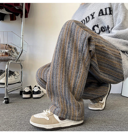 high quality stripe plaid mens trousers baggy straight fashion classic padded autumn winter casual pants male plus size m 8xl unique default style 1157