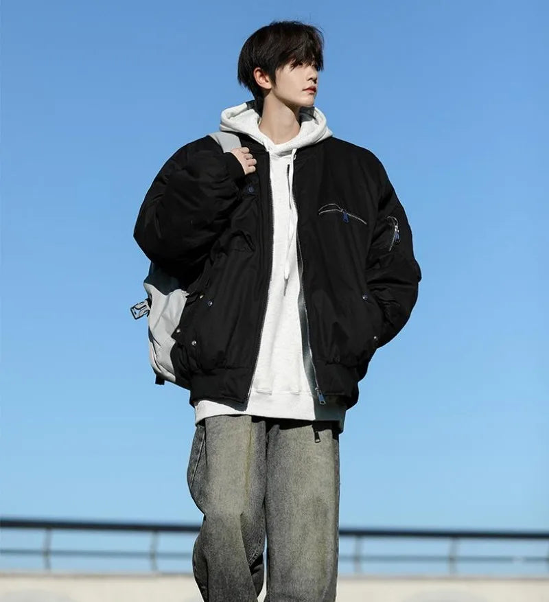 High Street Pilot Cotton Jackets Mens Thickening Winter Tooling Trendy Profile Warm Bomber Coats Unisex Baseball Collar Parkas Street King Limited