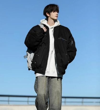 High Street Pilot Cotton Jackets Mens Thickening Winter Tooling Trendy Profile Warm Bomber Coats Unisex Baseball Collar Parkas Street King Limited