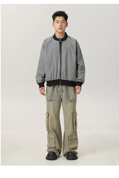 double side wearable men spring autumn streetwear fashion loose casual cargo bomber jacket boyfriend cleanfit coat outerwear unique cargo style 922