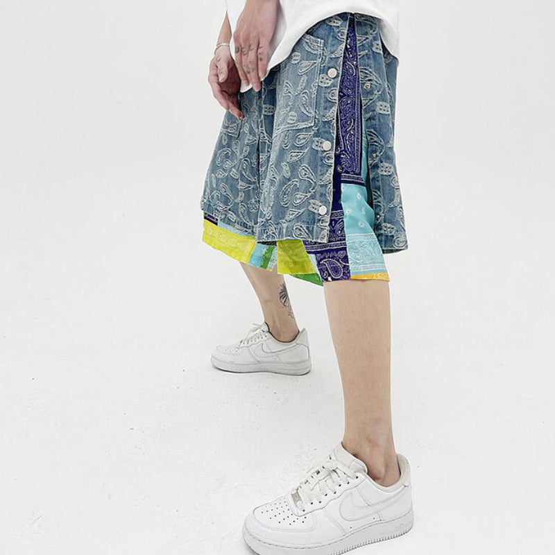 hip hop loose shorts elastic waist pants fashion patchwork half pant mens summer casual drewstring streetwear sportswear jogger unique joggers style 2425