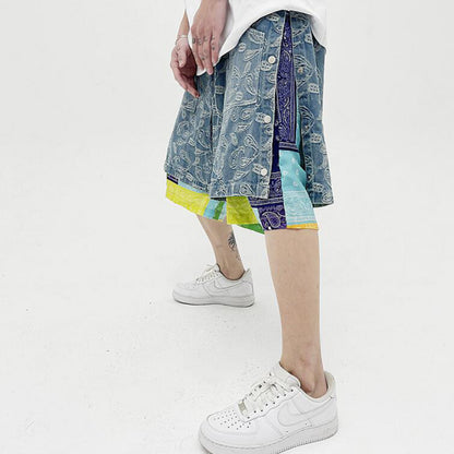 hip hop loose shorts elastic waist pants fashion patchwork half pant mens summer casual drewstring streetwear sportswear jogger unique joggers style 2425