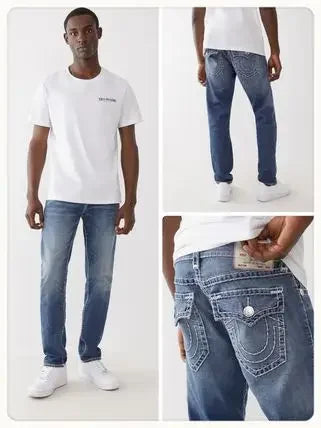 true religion vintage hip hop street leisure denim pants y2k gothic fashion embroidered straight leg wide leg jeans men clothing unique jeans style 3771