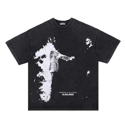 Hip-hop rap album featuring heroes and villains printed with short-sleeved shirts Street King Limited