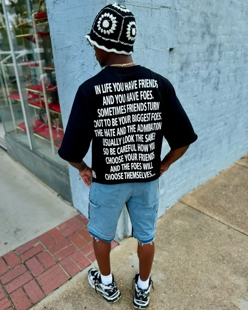 Retro casual Gothic letter pattern printed oversized T-shirt men's Y2K street hip-hop loose and versatile short sleeved shirt Street King Limited