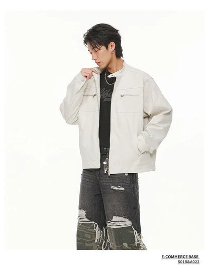 men retro casual stand collar streetwear fashion loose lightweight short motorcycle jacket women spring autumn coat outerwear unique shorts style 409