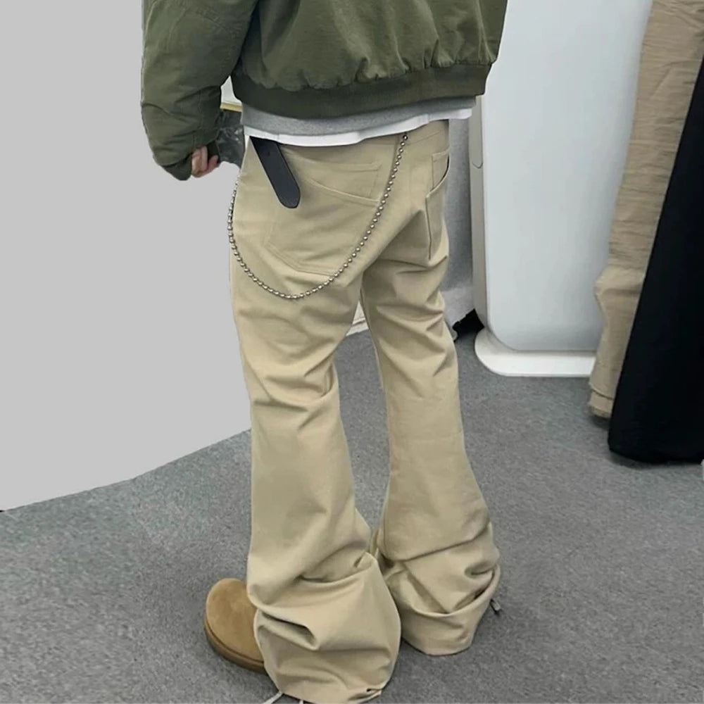 streetwear solid color pockets baggy cargo pants mens straight loose casual boot cut ropa hombre oversized flare trousers unique cargo style 269
