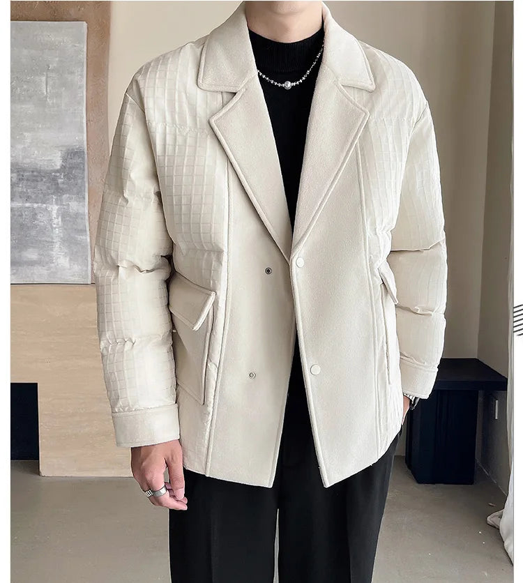winter splice wool suit collar padded cotton jacket men business casual fashion loose thick warm parkas jacket coat outerwear unique default style 1501