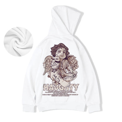 Autumn Haughty Angel Graphic Fleece Hoodies For Men Oversized Retro Loose Hoody Sweatshirts American Streetwear Y2K Clothes Street King Limited
