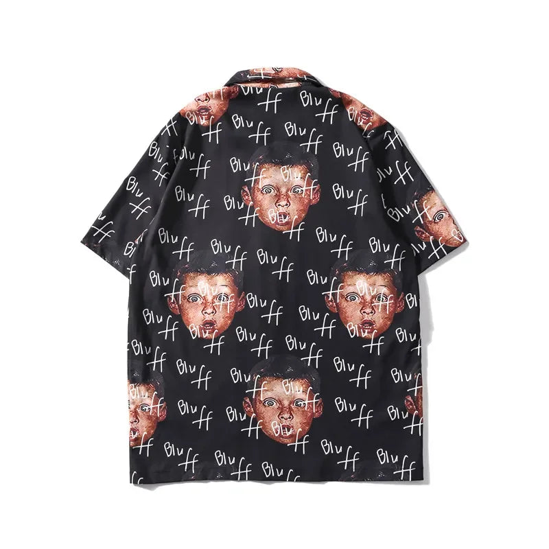 Dark Icon Bluff Boy Full Printing Hip Hop Shirt Street Summer Short Sleeved Men's Shirts Streetwear Clothing Street King Limited