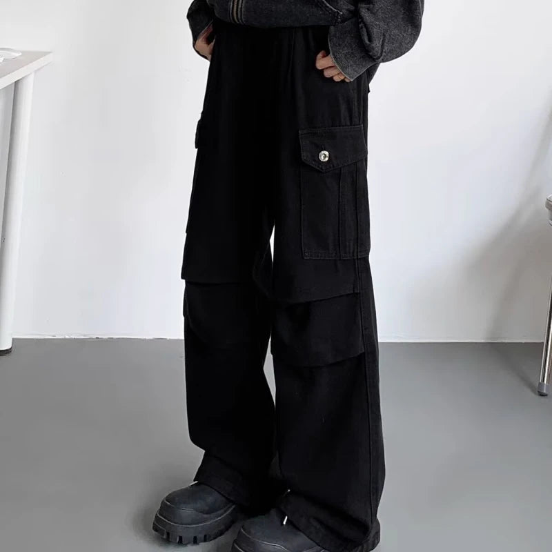 American Tie Dye Cargo Pants Mens Autumn Vintage High Street Straight Leg Trousers Casual Multi Pocket Loose Overalls Male Street King Limited