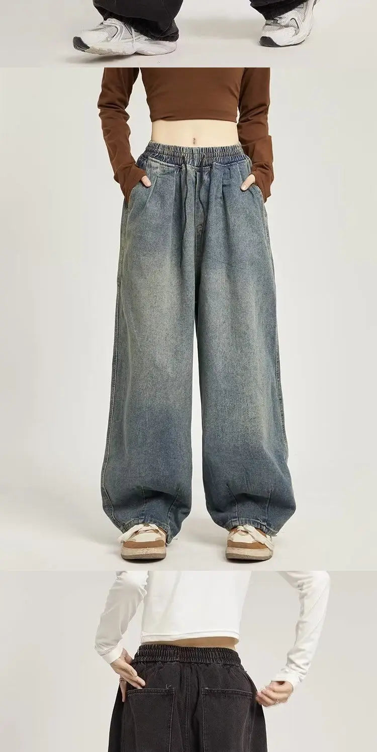 y2k american street hip hop men and women trendy personality straight tube loose jeans couple retro washed wide leg casual pants unique jeans style 4688