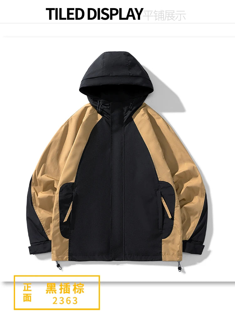 men loose fashion patchwork jacket zip up coats 2024 spring autumn outerwear multi coloured couple windbreaker outdoor coat unique default style 5460
