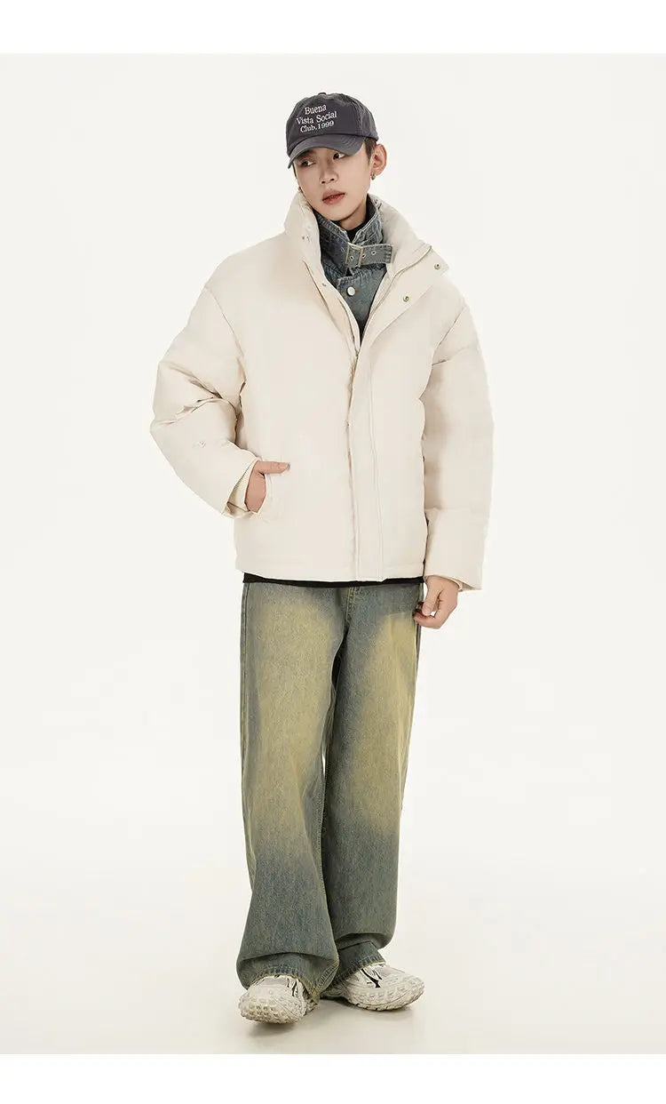 Winter Splice Denim Cotton-padded Jacket Men Women Stand Collar Fashion Loose Casual Thicken Warm Parkas Jacket Boyfriend Coat Street King Limited