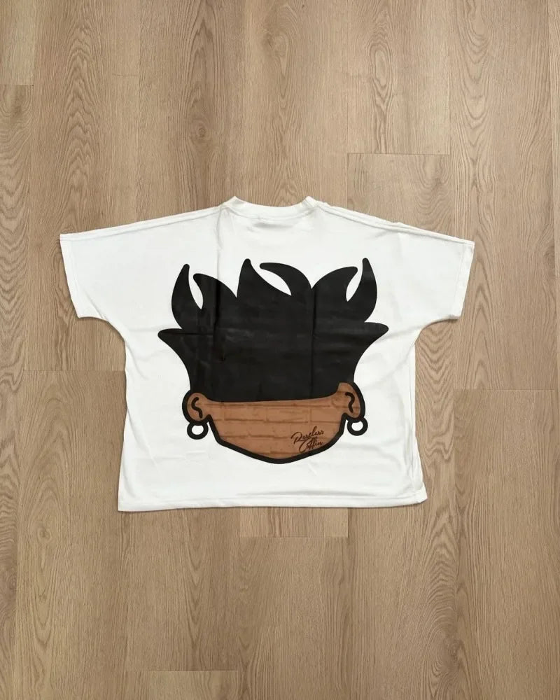 2024 High Street Hip-hop Retro Anime Print Short-sleeved Summer Street Cotton Round Neck Top Men Y2k Casual Oversized T-shirt Street King Limited