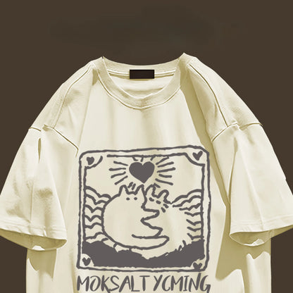 Summer fashion brand pure cotton fashion creative casual fun cat print student party men's and women's short-sleeved T-shirt ins Street King Limited