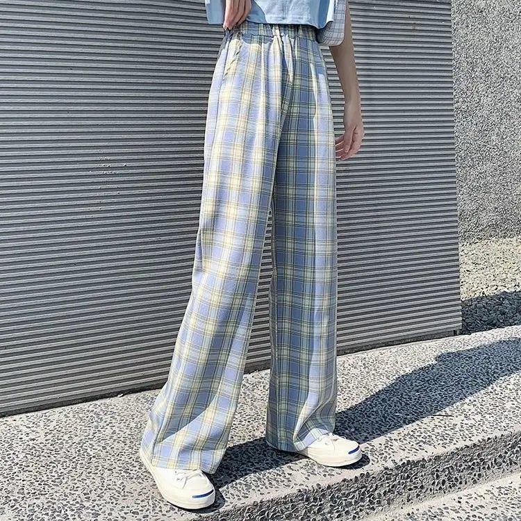 Checkered Pants Plaid Women's Free Shopping Loose Straight Wide-leg Wild Straight Casual Plaid Street King Limited