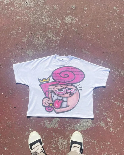 2024 Summer New Fashion Big Head Pattern Printed Oversized T-Shirt Men's Gothic Y2K Retro Loose Versatile Top Couple Style Street King Limited