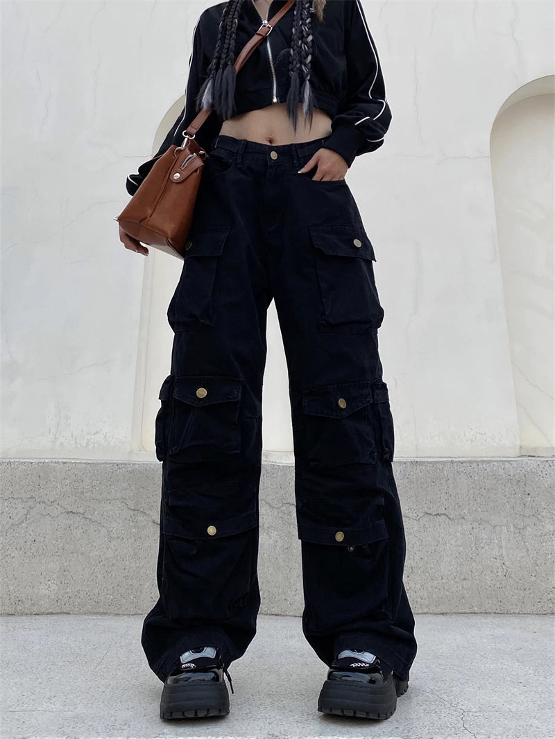 unisex hip hop pants retro cargo pant streetwear multi pockets zipper harajuku joggers new casual loose straight baggy trousers unique joggers style 1054