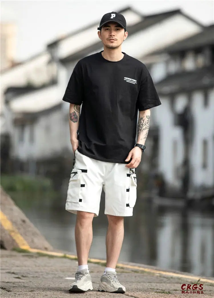 Pure cotton short-sleeved men's summer Hong Kong style design t-shirt ins trendy brand loose bottoming versatile round neck tops Street King Limited