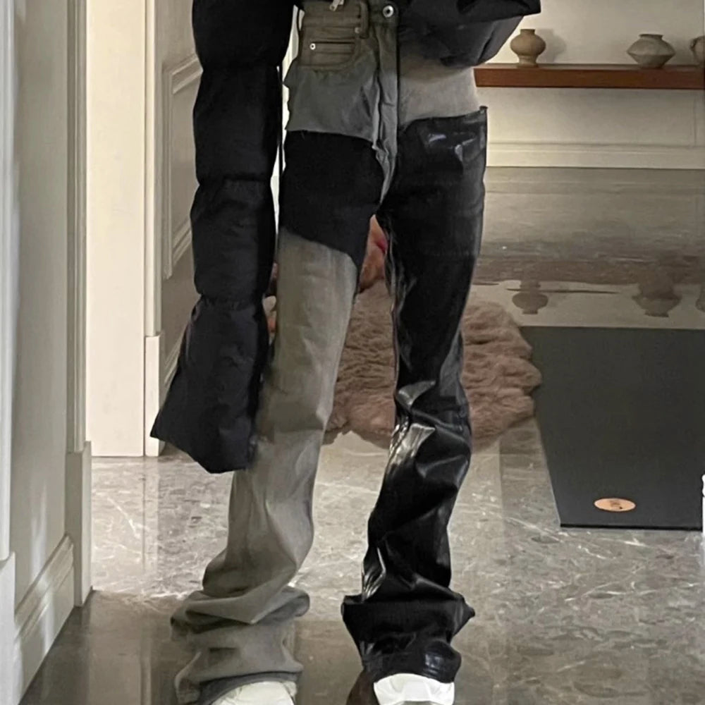 ro style ribbons patchwork gradient stacked wax pants unisex straight streetwear baggy y2k flare jeans oversized loose cargos 2 multi-pocket cargos