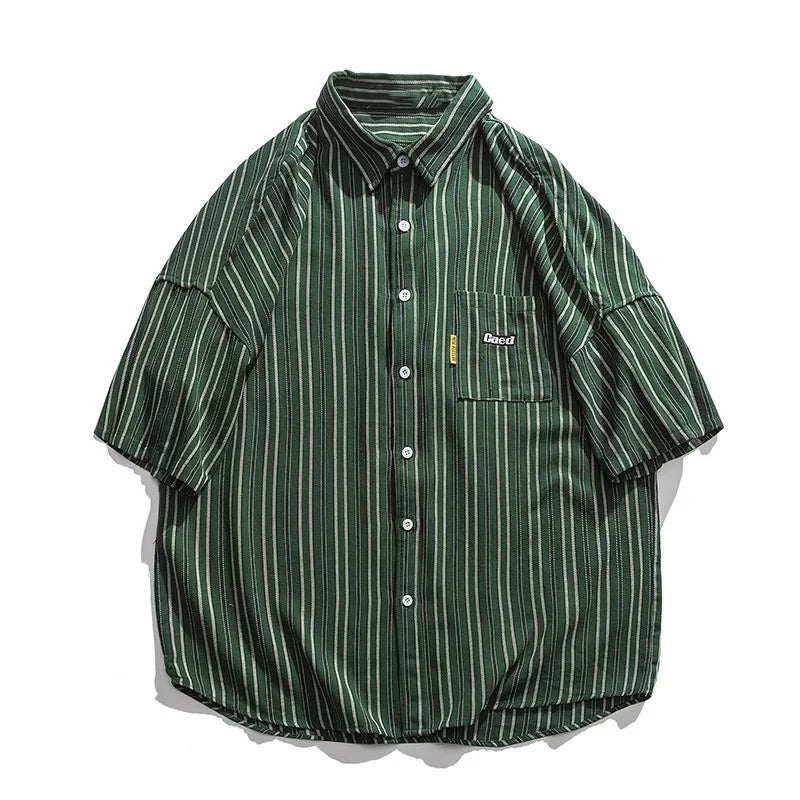 Streetwear Summer Mens Vintage Striped Shirts Letter Print Short Sleeve Casual T 2024 Summer Mens Vintage Striped Shirts Letter Print Short Sleeve Casual T Shirt Clothing Y2K Streetwear Loose Social Camisas Fashion Sweater Jacket With Graphic Design For Men