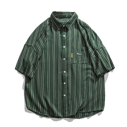 Streetwear Summer Mens Vintage Striped Shirts Letter Print Short Sleeve Casual T 2024 Summer Mens Vintage Striped Shirts Letter Print Short Sleeve Casual T Shirt Clothing Y2K Streetwear Loose Social Camisas Fashion Sweater Jacket With Graphic Design For Men