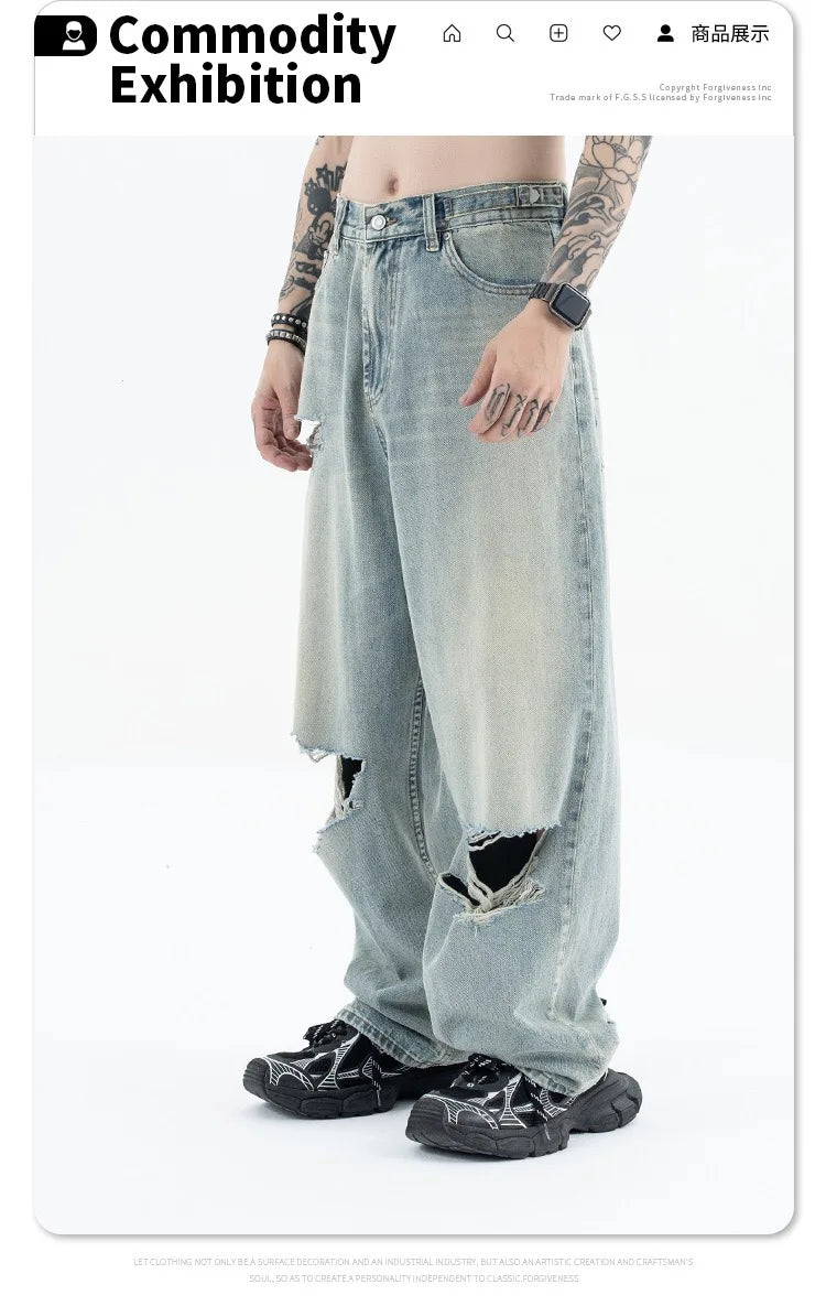 Straight Jeans with torn knees Street King Limited