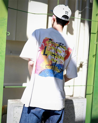 2024 Vintage 90s Joker Graffiti Print High Street Retro Casual Loose Cotton Quality T-shirt Tops Fpr Men Street King Limited