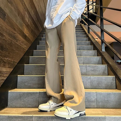 2025 mens four seasons new mid waist micro flared casual pants fashion trend leisure mens flared leg trousers korean pants men relaxed fit trousers