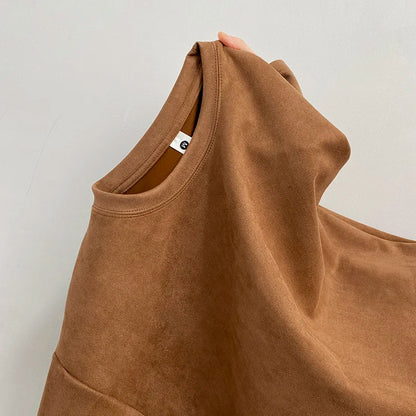 Summer Short Sleeve T-shirt Men Fashion Retro Suede T Shirt Men Streetwear Hip Hop Loose Round Neck Solid Color Tshirt Mens Top Street King Limited
