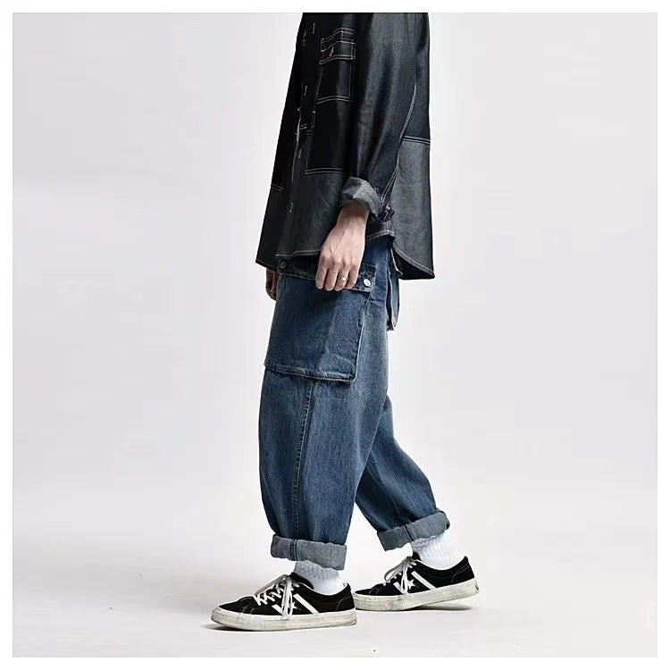 2023 men clothing chic denim overalls mens work cargo pants old school easy worker multi pocket bib jumpsuit denim pants unique cargo style 713