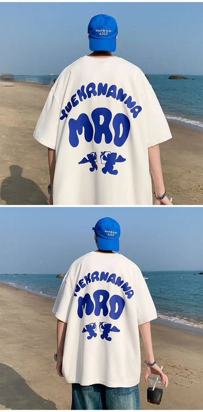 Korean street hip hop y2k printed men's T-shirt trendy brand Japanese retro loose Harajuku round neck sports half sleeved top Street King Limited