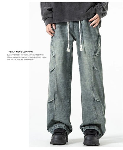 2025 new hip hop multi pockets straight jeans for men high street cargo denim pants spring y2k vintage distressed baggy jean unique cargo style 3355
