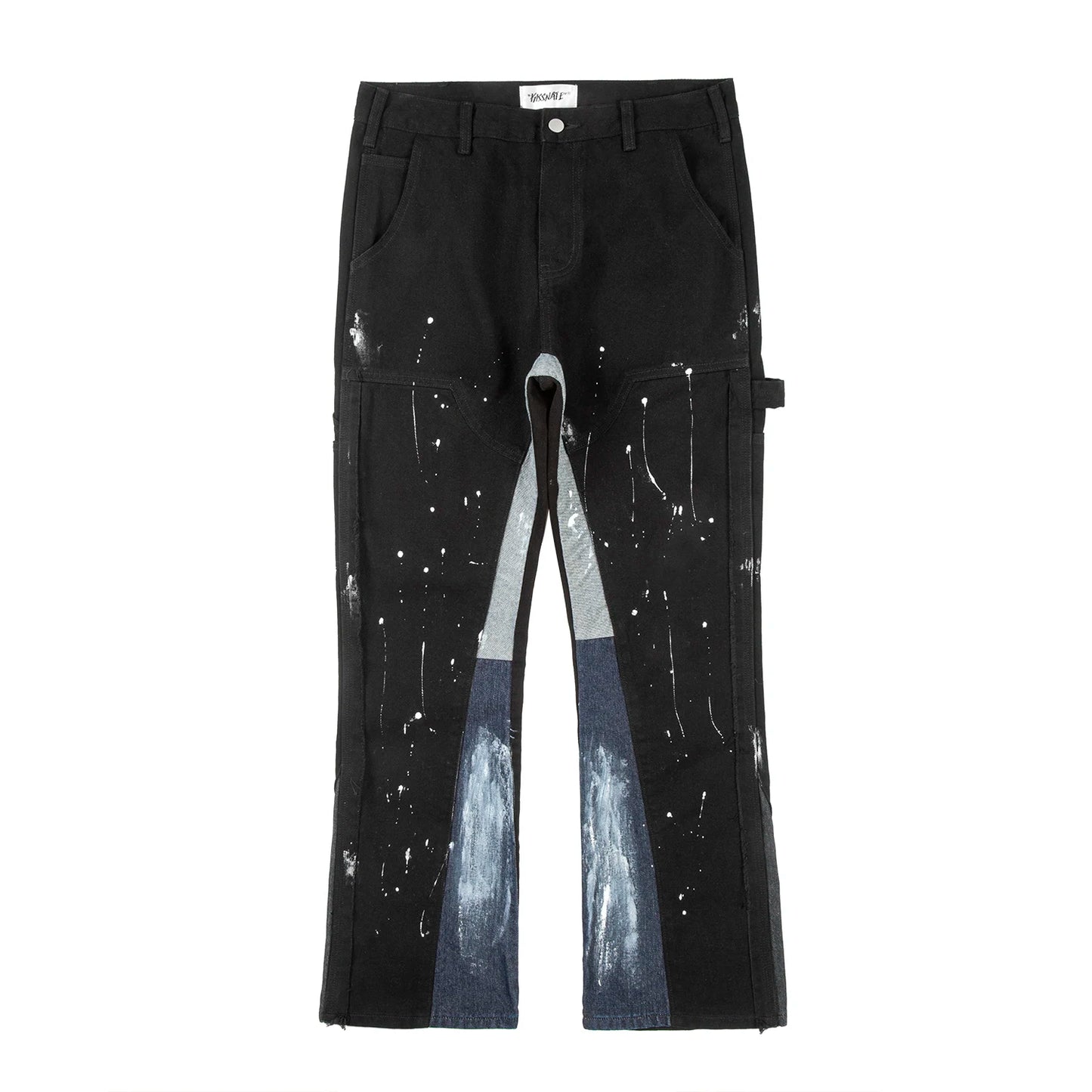 y2k spliced speckled ink patchwork baggy micro flare jeans pants for men streetwear pantalones hombre casual oversized cargos unique cargo style 3458