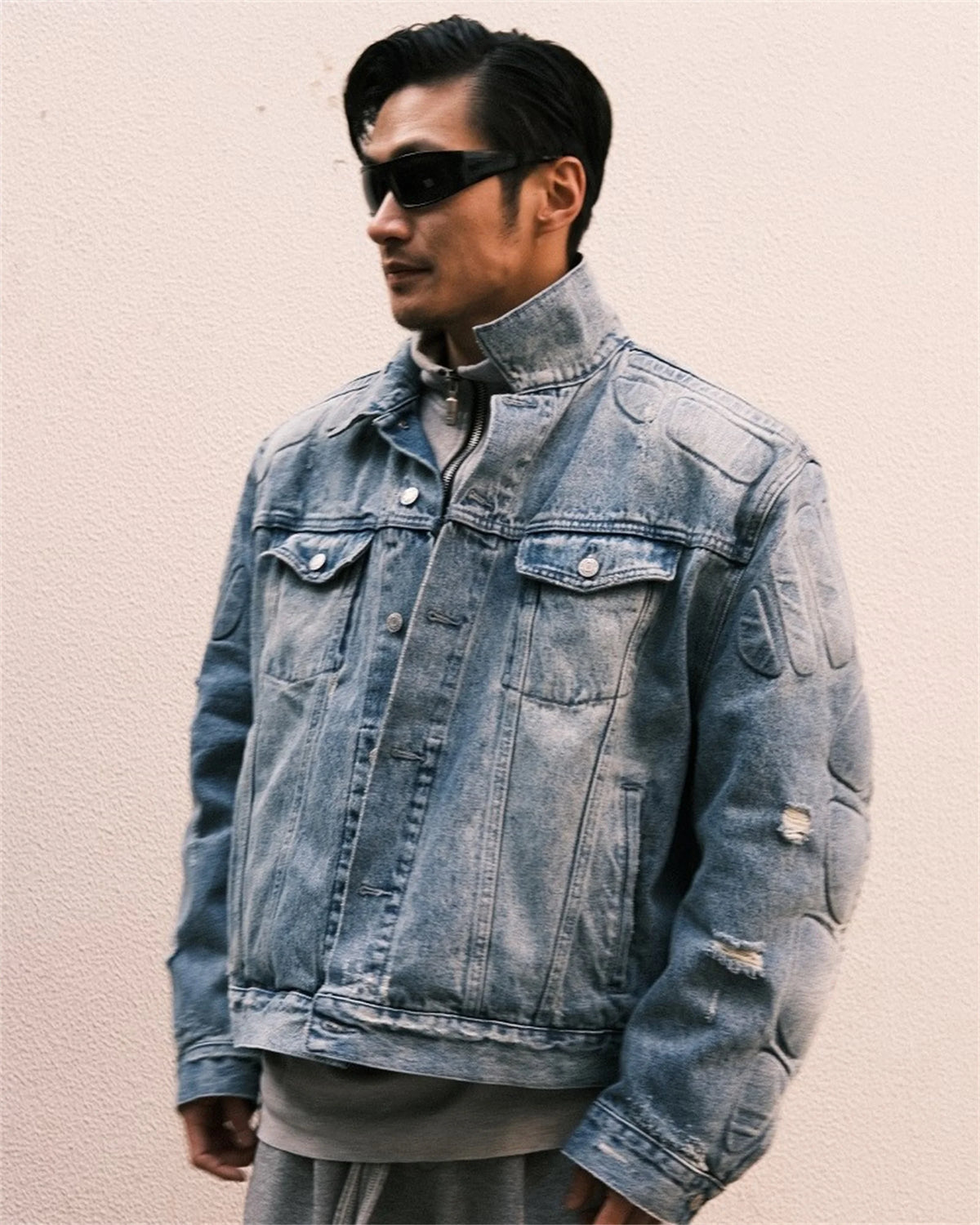 24fw kanye west yzy brand fashion high street heavy weight denim jacket worn quality jacket coat for men stacked flare jeans