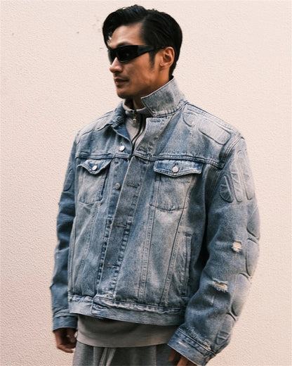 24fw kanye west yzy brand fashion high street heavy weight denim jacket worn quality jacket coat for men stacked flare jeans