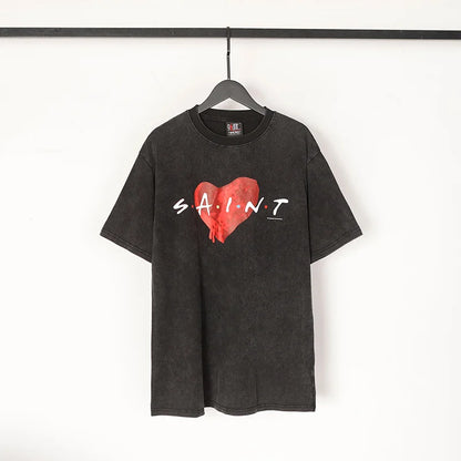 Saint T-shirt Summer Men Woman High Quality Street Hip Hop Chaopai Lovers Loose Casual O-Neck Wash Top Tees Street King Limited