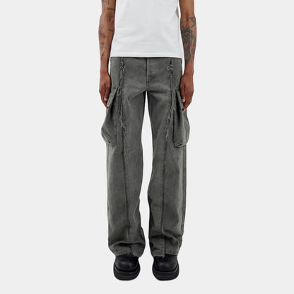 y2k streetwear tassel multi pocket jeans for men straight solid baggy cargo pants pantalones hombre casual denim trousers unique cargo style 895