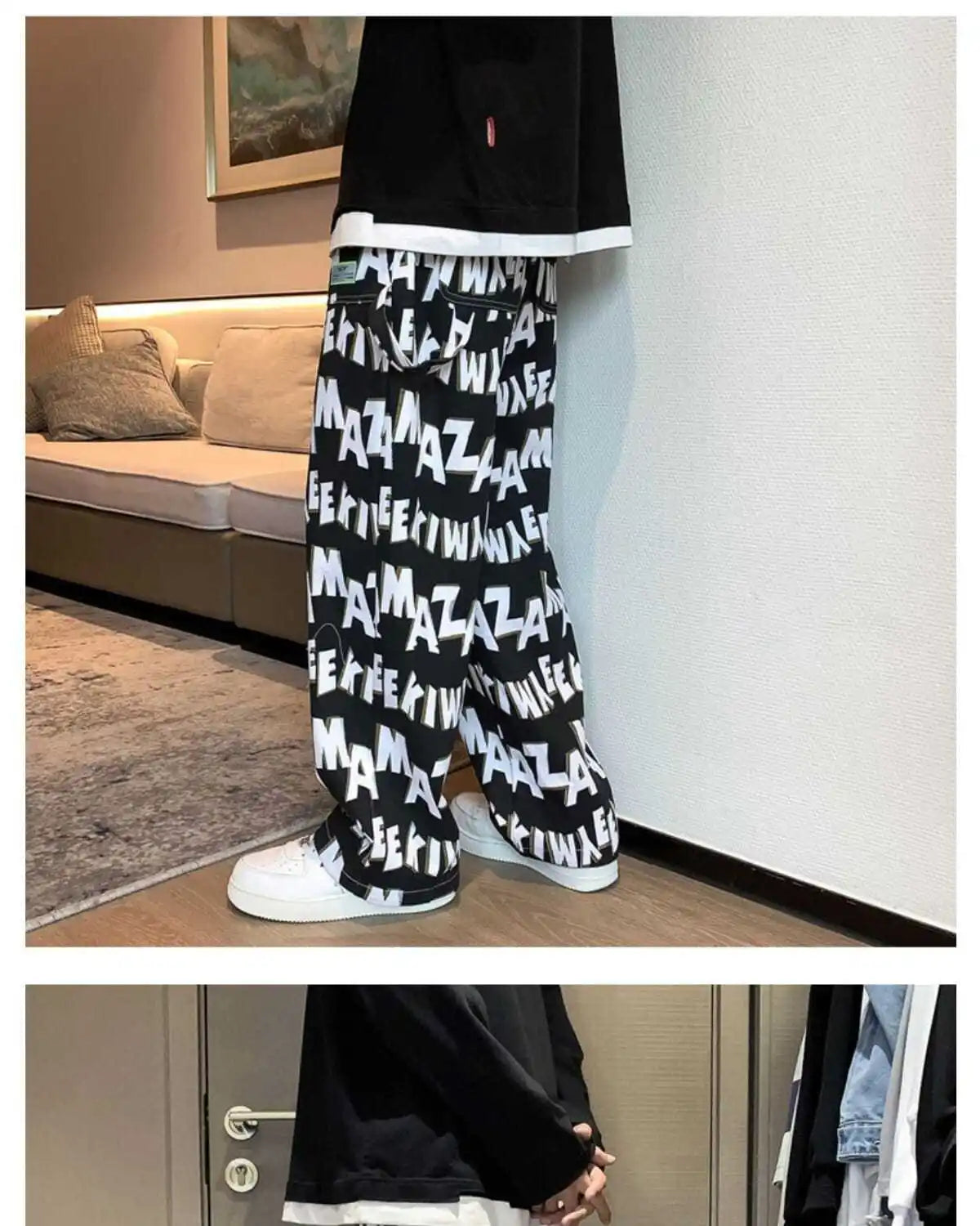 Letter wide-leg pants for men and women in autumn and winter plus velvet high-waisted loose long and short straight pants tops Street King Limited