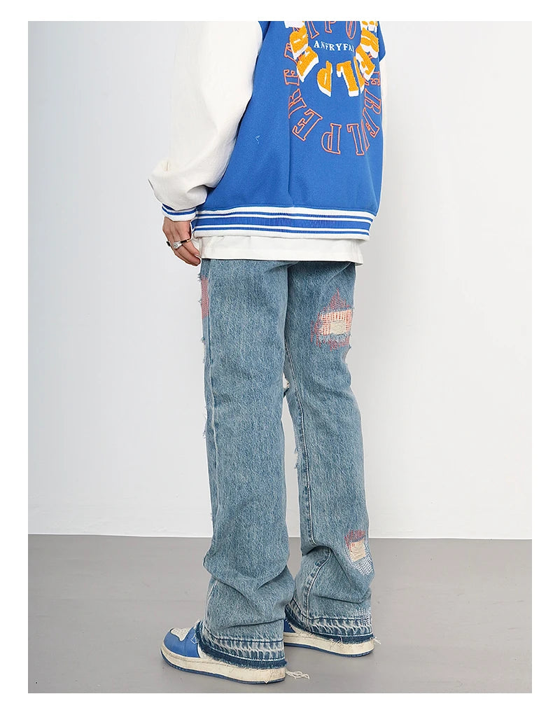 destroyed ripped jeans straight jean pants men biker jeans fashion zipper streetwear trousers hip hop pants joggers baggy jeans unique joggers style 2162