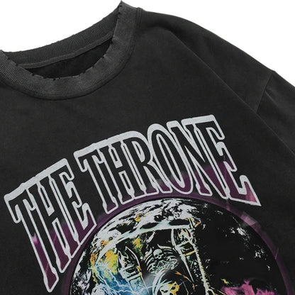 Hip Hop 2023 Men Streetwear Sweatshirt Skull Lightning Print Pullover Ripped Hole Sweatshirt Harajuku Cotton Loose Sweat Shirt Street King Limited