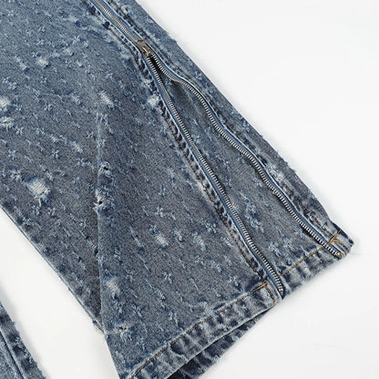 distressed ripped vintage blue baggy jeans men multi pocket cargo jeans casual loose denim pants streetwear harajuku jeans multi-pocket cargos