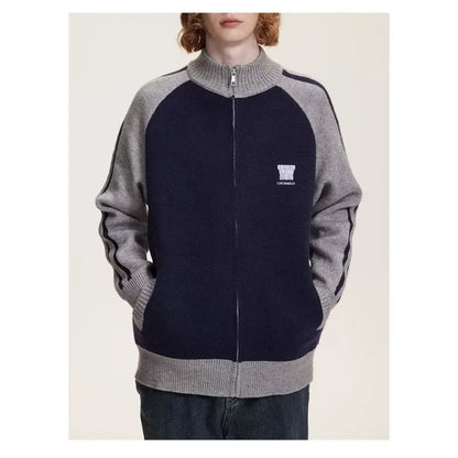 2023 College Vintage Knit Cardigan Men Harajuku Letter Print Patchwork Sweater Casual Loose Zipper Pull Homme Spring Autumn Street King Limited