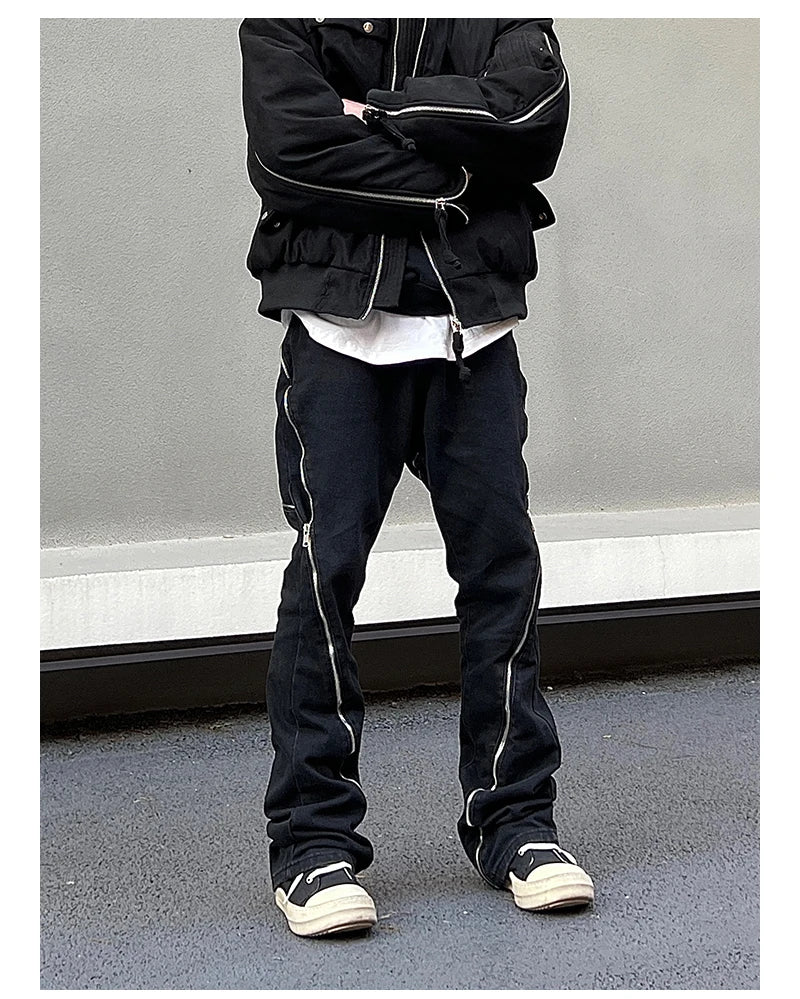retro washed denim jean pants 2023 new casual zipper open loose straight jeans hip hop y2k pants mens jeans streetwear joggers unique joggers style 3194