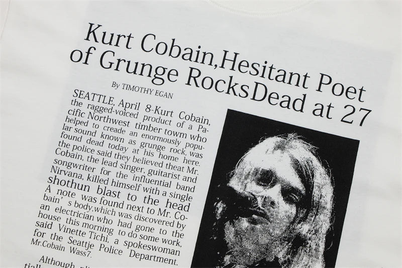 Vintage Band Cobain Portrait Print Heavyweight Short Sleeve High Street Casual Loose Cotton 90S Rock T-shirt High-quality Tops Street King Limited