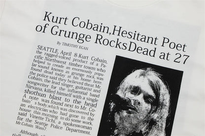 Vintage Band Cobain Portrait Print Heavyweight Short Sleeve High Street Casual Loose Cotton 90S Rock T-shirt High-quality Tops Street King Limited