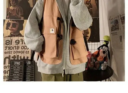 Fake two-piece coat men's ins, trendy Japanese functional workwear hooded jacket, autumn European and American retro trend tops Street King Limited